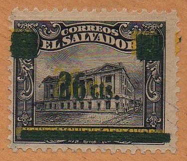 sellos timbres-poste Briefmarken stamps El Salvador 1919 surcharge Colour Trial 26c/29c on Tram Trolley Tranvia National Theatre teatro nacional 